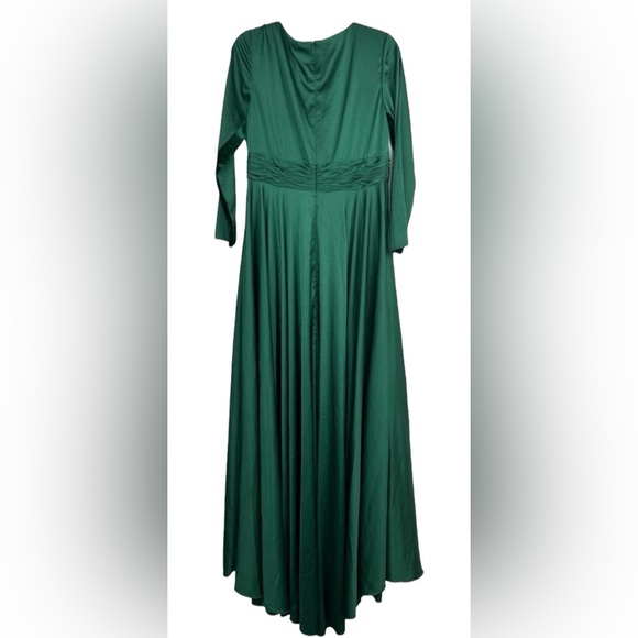 MAC DUGGAL 55245 LONG SLEEVE RUCHED WAIST A-LINE EMERALD GREEN GOWN sz 16 - Picture 9 of 12